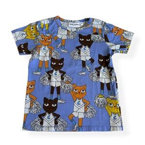 Mini Rodini Cheer Cats Tee Blue Organic Cotton Girls 116/122 US 5-7